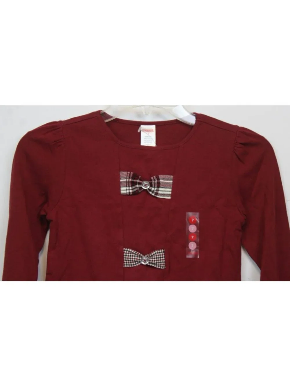 2006 Gymboree Family Portrait Dark Red T-shirt sz 7 Bows Sparkle Buttons Classic